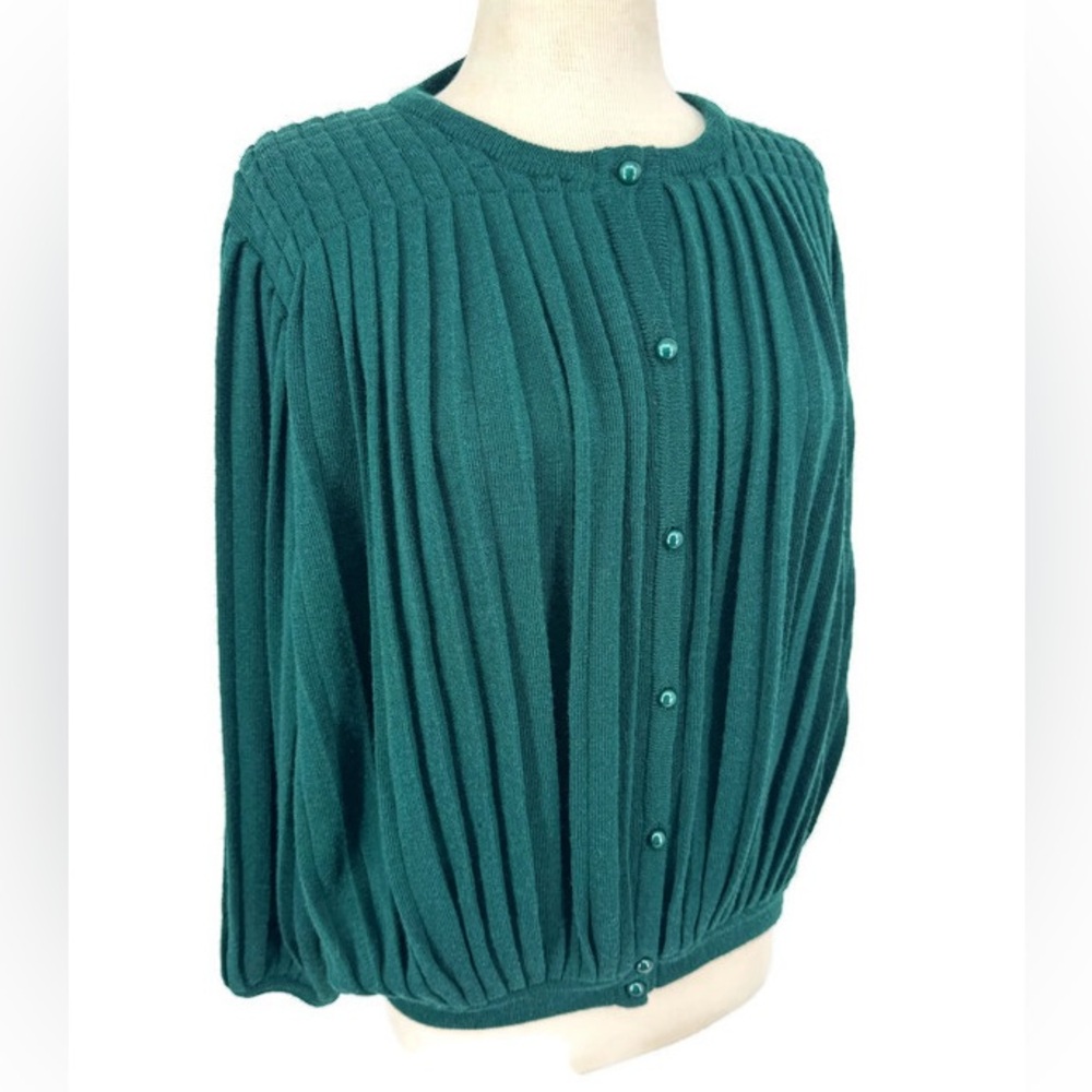 Castle of Ireland Emerald Green Ribbed Button Front Cardigan Sweater Size‎ L